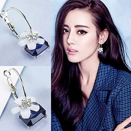 Earrings Yellow Chimes Elegant A Grade Crystal Flower Dangle Hoop Drop Earrings For Women and Girls Yellow Chimes