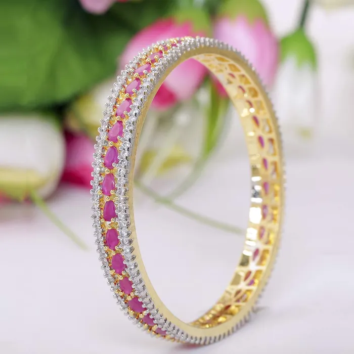 Earrings Yellow Chimes Elegant Pink ADAmerican Diamond Studded 18k Gold Plated Designer Handcrafted 1 PCs Bangle Bracelet for Women Girls 26 Yellow Chimes
