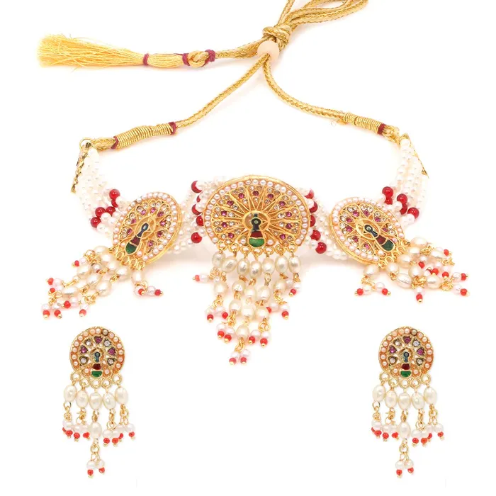 Earrings Yellow Chimes Ethnic Handcrafted Moti Multilayer Jewellery Set Gold Plated Traditional Peacock Choker Necklace Set for women Girls Red Yellow Chimes Earrings Yellow Chimes Ethnic Handcrafted Moti Multilayer Jewellery Set Gold Plated Traditional Peacock Choker Necklace Set for women Girls Red Yellow Chimes