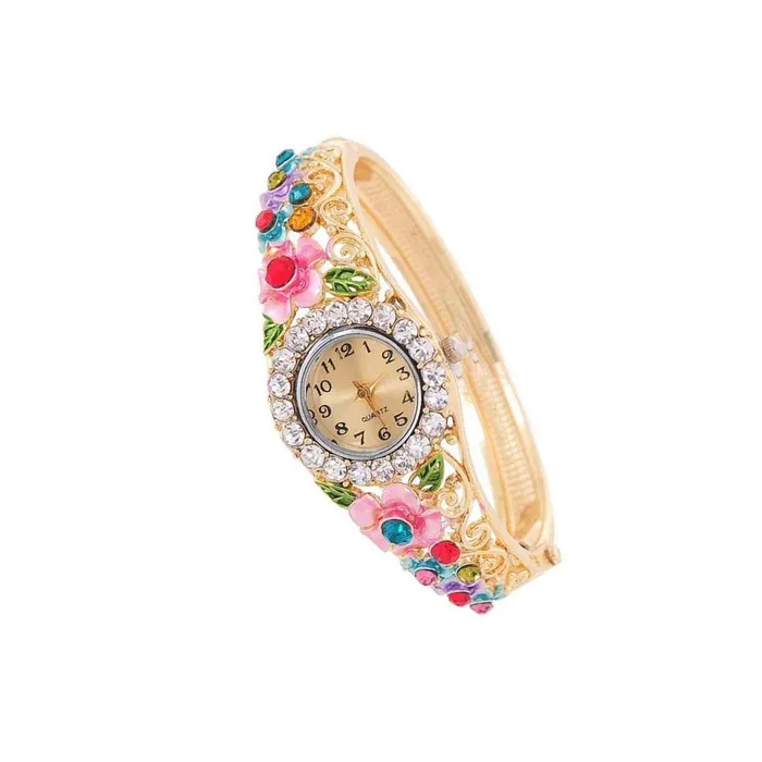 Earrings Yellow Chimes Exclusive Floral Design Crystal Watch CuffKada Watch Bracelet for Women Yellow Chimes