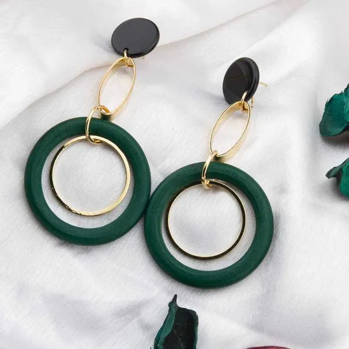 Earrings Yellow Chimes Geometric Shape Gold Plated Circle Drop Long Dangle Earrings For Women And Girls Yellow Chimes