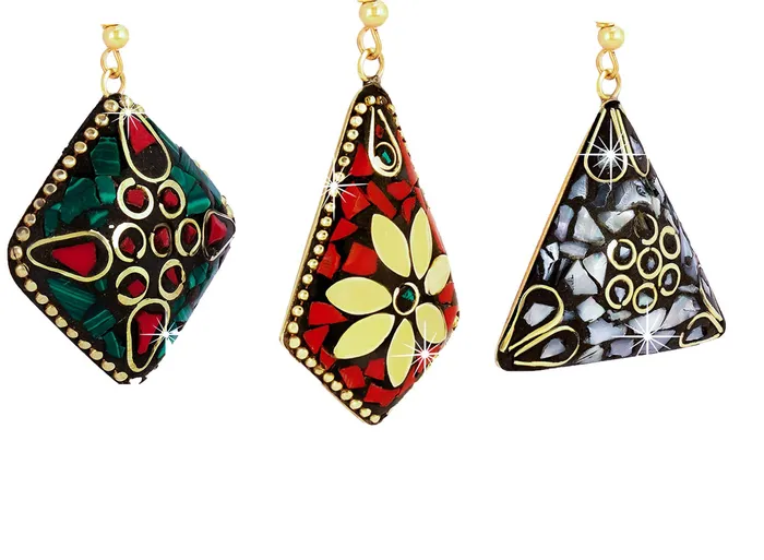 Earrings Yellow Chimes Handmade Tibetan Traditional COMBO of 3 Pairs Gold Plated Dangler Earrings for Women and Girls Combo2 Vivid Yellow Chimes