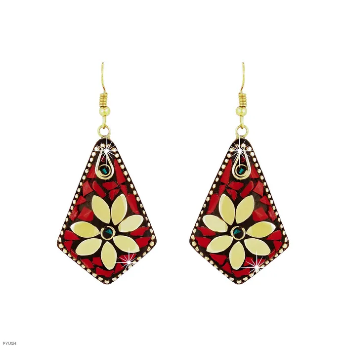 Earrings Yellow Chimes Handmade Tibetan Traditional COMBO of 3 Pairs Gold Plated Dangler Earrings for Women and Girls Combo2 Vivid Yellow Chimes