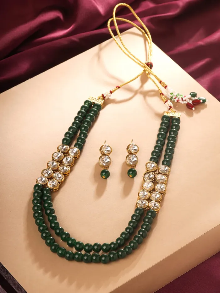 Earrings Yellow Chimes Jewellery Set for Women and Girls Green Beads Necklace Set for Women Gold Tone Stone Choker Necklace Set Birthday Gift for girls women Anniversary Gift for Wife Yellow Chimes