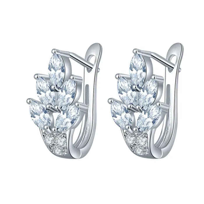 Earrings Yellow Chimes Kairangi Crystal Earrings for Women Leafy Shaped Rhodium Plated White Crystal Clip On Stud Earrings for Women and Girls