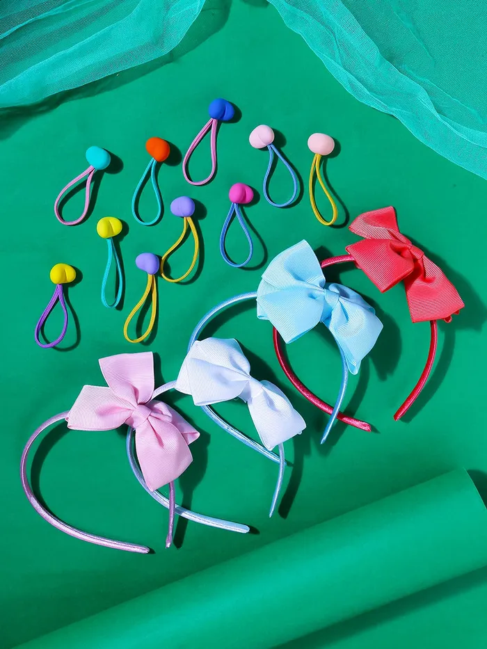 Earrings Yellow Chimes Melbees by Yellow Chimes Combo Set of 14 Bow Hair Bands and Heart Charm Hair Ties Ponytail Holders with Nice Box for Kids Girls Hair Accessories Pack of 14 MultiColor Medium
