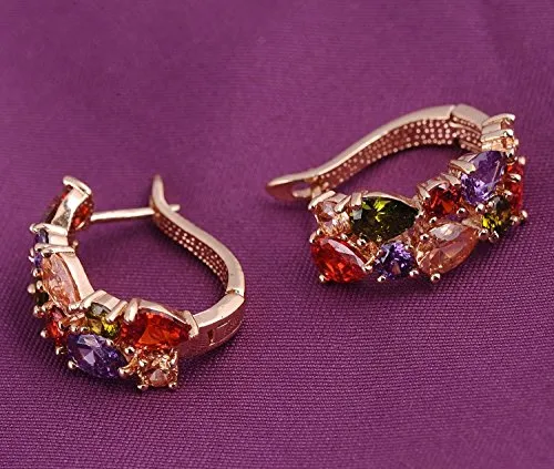 Earrings Yellow Chimes Moxie Collection Sparkling Colors Flowerets Vine Swiss Cubic Zirconia 18K Rose Gold Plated ClipOn Earrings for Women Yellow Chimes