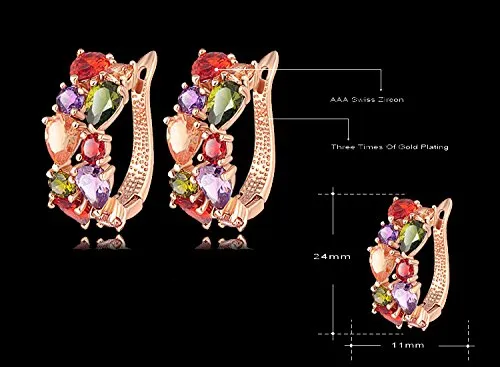 Earrings Yellow Chimes Moxie Collection Sparkling Colors Flowerets Vine Swiss Cubic Zirconia 18K Rose Gold Plated ClipOn Earrings for Women Yellow Chimes