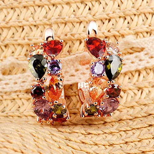 Earrings Yellow Chimes Moxie Collection Sparkling Colors Flowerets Vine Swiss Cubic Zirconia 18K Rose Gold Plated ClipOn Earrings for Women Yellow Chimes