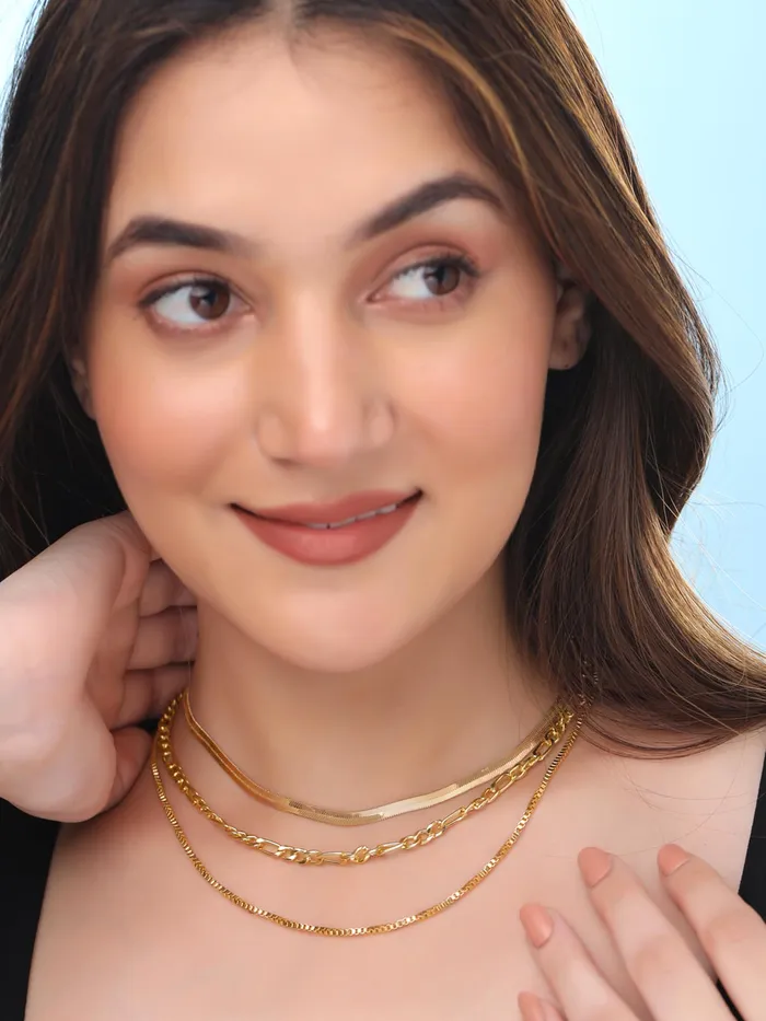 Earrings Yellow Chimes Multi Layered Choker Necklace Gold Plated Chain with Elegant Design Adjustable 4050 cm Gold