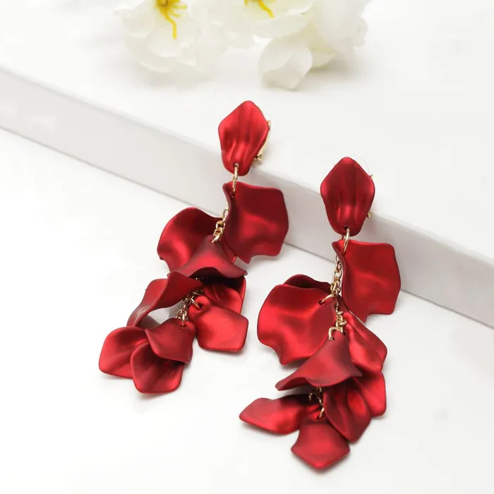 Earrings Yellow Chimes Red Danglers Earrings for Women Gold Plated Earrings for Girls Fashion Women Earrings Floral Petals Long Dangler Earrings Birthday Gift For Girls Anniversary Gift for Wife Yellow Chimes