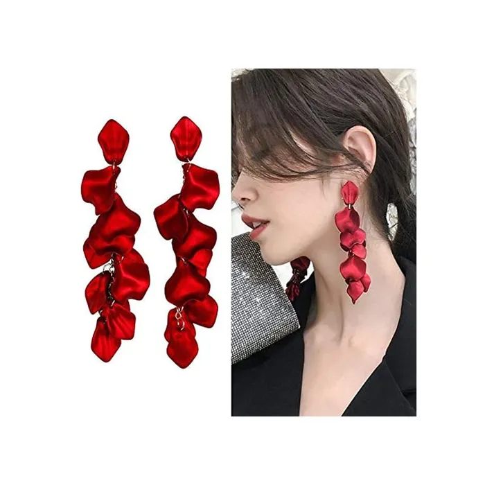 Earrings Yellow Chimes Red Danglers Earrings for Women Gold Plated Earrings for Girls Fashion Women Earrings Floral Petals Long Dangler Earrings Birthday Gift For Girls Anniversary Gift for Wife Yellow Chimes
