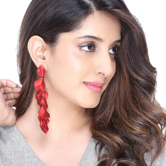 Earrings Yellow Chimes Red Danglers Earrings for Women Gold Plated Earrings for Girls Fashion Women Earrings Floral Petals Long Dangler Earrings Birthday Gift For Girls Anniversary Gift for Wife Yellow Chimes