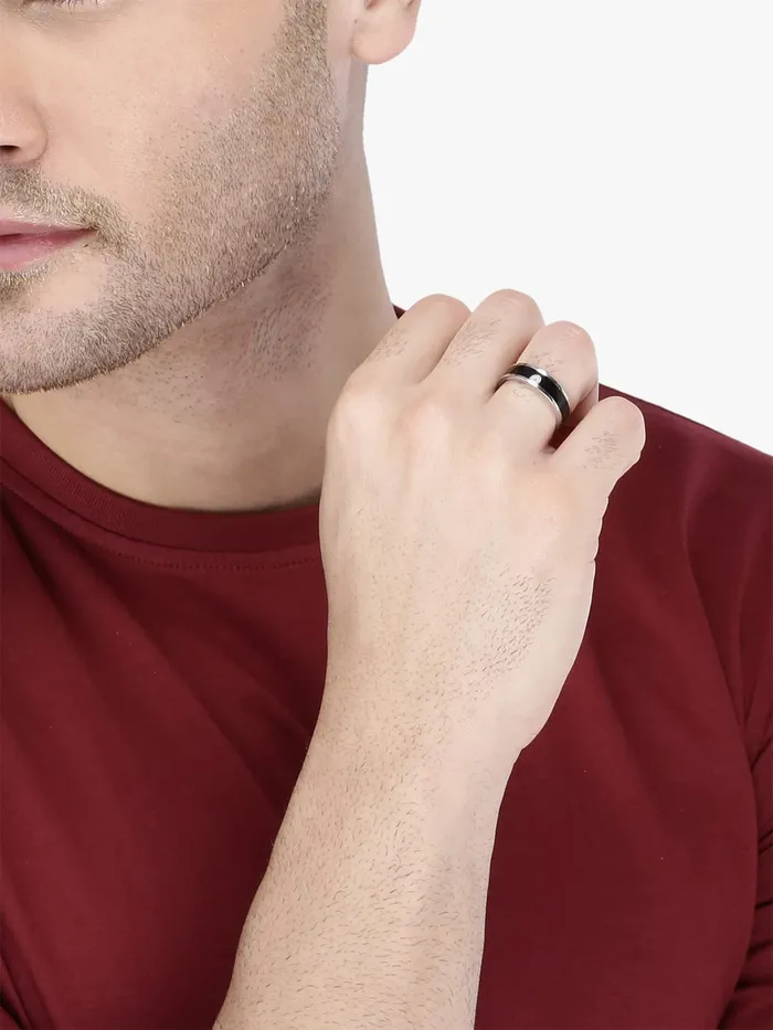 Earrings Yellow Chimes Rings for Men Combo of 2 PCS Ring Rock Cool Casual Sport Noble Black Band Stainless Steel Rings for Men and Boys Yellow Chimes