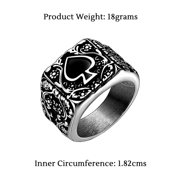 Earrings Yellow Chimes Rings for Men Stainless Steel Silver Black Spade Design Oxidised Ring for Men and Boys Yellow Chimes