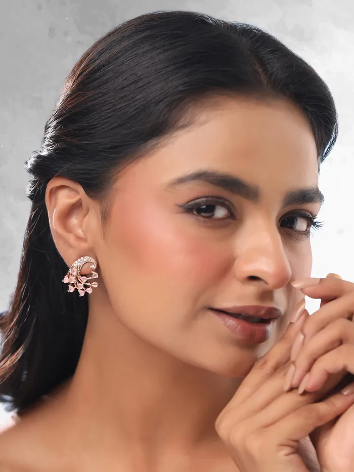 Earrings Yellow Chimes Stud Earrings Rose Gold Plated AD Crystal with Elegant Design PushBack Clasp 23cm x 2cm For Women