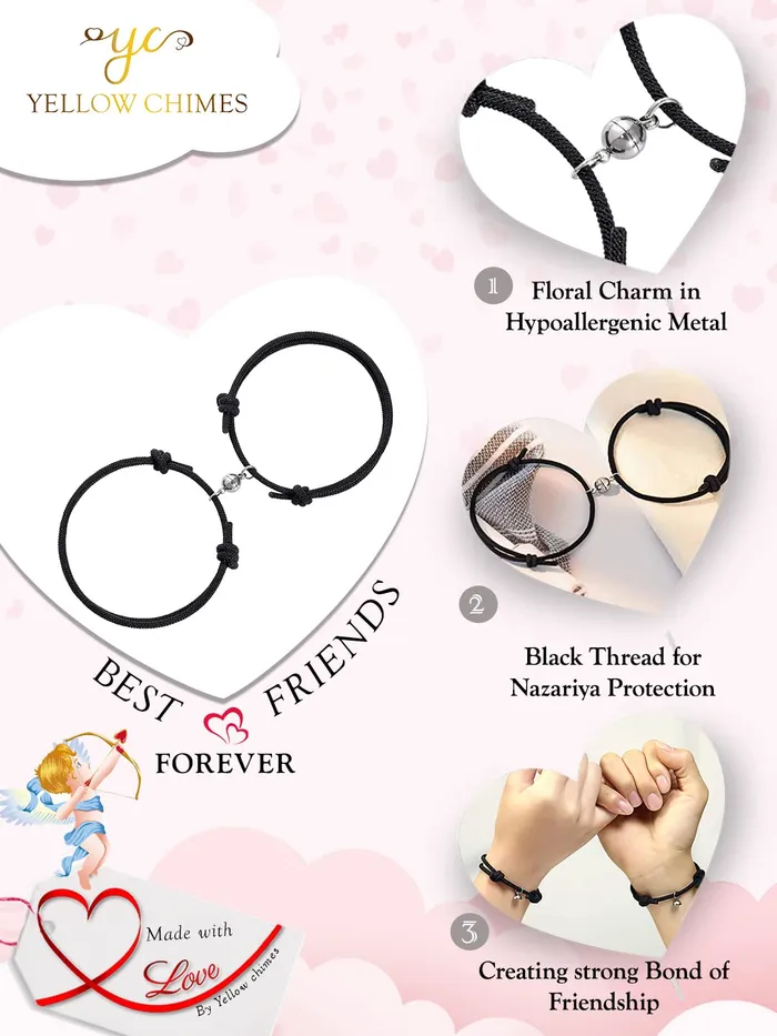 Earrings Yellow Chimes Valentine Gift for Girls Bracelet for Women and Men Black Couple Band Bracelets for Girls and Boys Magnetic Charms Thread Couple Bands Bracelet Gift for Valentines Yellow Chimes