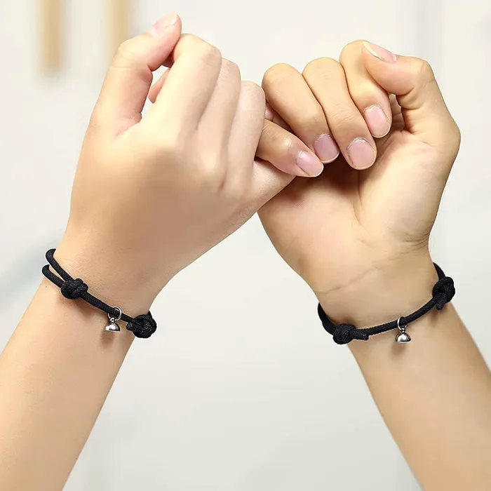 Earrings Yellow Chimes Valentine Gift for Girls Bracelet for Women and Men Black Couple Band Bracelets for Girls and Boys Magnetic Charms Thread Couple Bands Bracelet Gift for Valentines Yellow Chimes