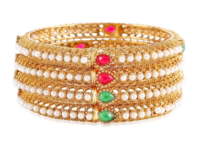 Earrings Yellow Chimes Yellow Chimes 4 Pc Traditional Moti Craftmanship by Yellow Chimes Gold Plated and Pearl Bangle Set for Women Gold White YCFJBG03MTIBWH26 Earrings Yellow Chimes Yellow Chimes 4 Pc Traditional Moti Craftmanship by Yellow Chimes Gold Plated and Pearl Bangle Set for Women Gold White YCFJBG03MTIBWH26
