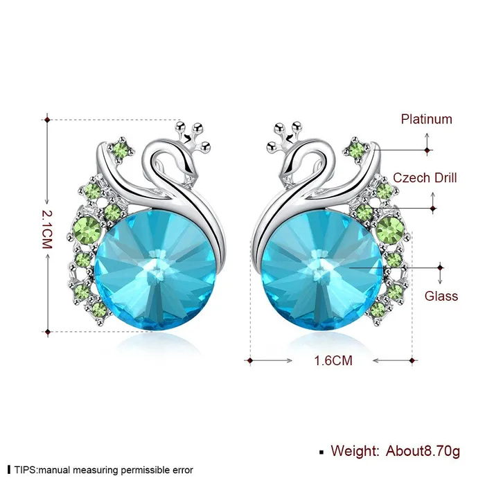 Earrings Yellow Chimes Yellow Chimes A5 Grade Blue Crystal Platinum Plated Swan Studs Earrings for Women Girls