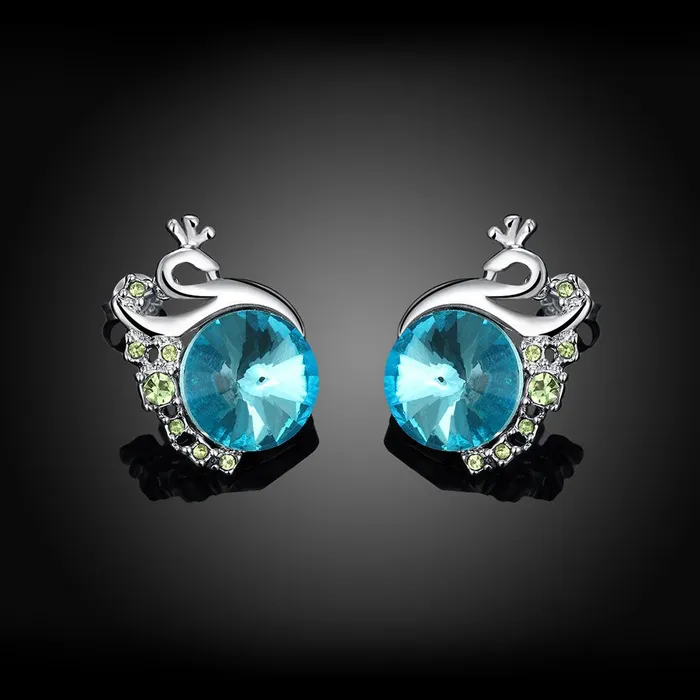Earrings Yellow Chimes Yellow Chimes A5 Grade Blue Crystal Platinum Plated Swan Studs Earrings for Women Girls