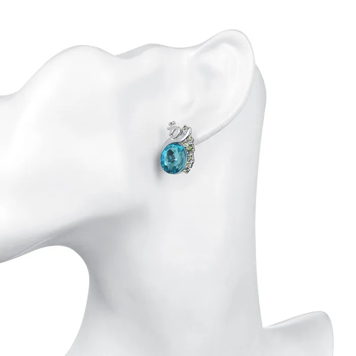 Earrings Yellow Chimes Yellow Chimes A5 Grade Blue Crystal Platinum Plated Swan Studs Earrings for Women Girls