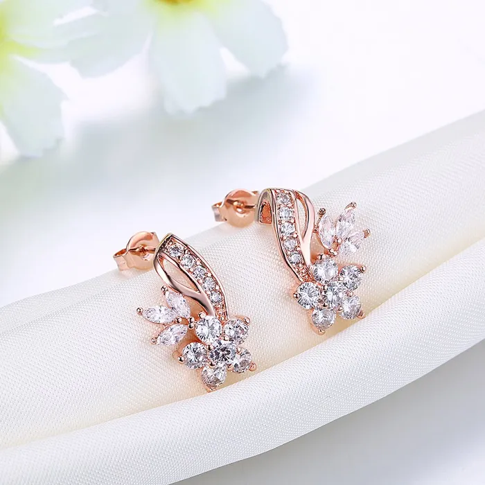 Earrings Yellow Chimes Yellow Chimes A5 Grade Crystal Rose Gold Plated Curvaceous Studs Earrings for Women Girls