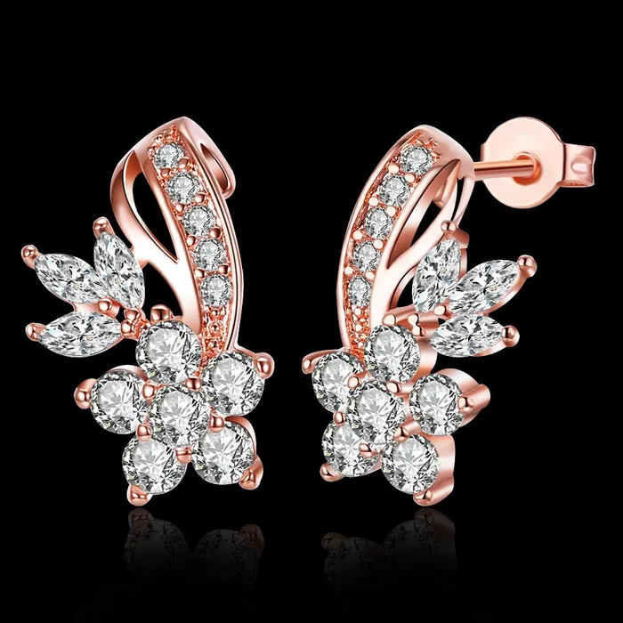 Earrings Yellow Chimes Yellow Chimes A5 Grade Crystal Rose Gold Plated Curvaceous Studs Earrings for Women Girls