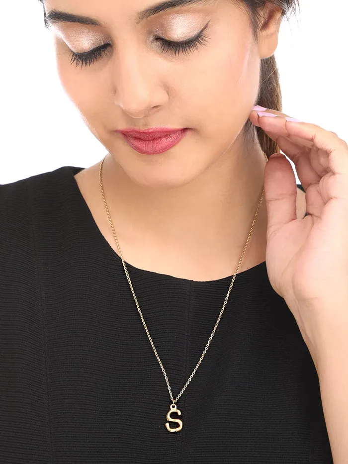 Earrings Yellow Chimes Yellow Chimes Alphabet Pendant Necklace for Women Alphabet S Initial Golden Pendant Stainless Steel Gold Plated Chain Pendant for Women and Men