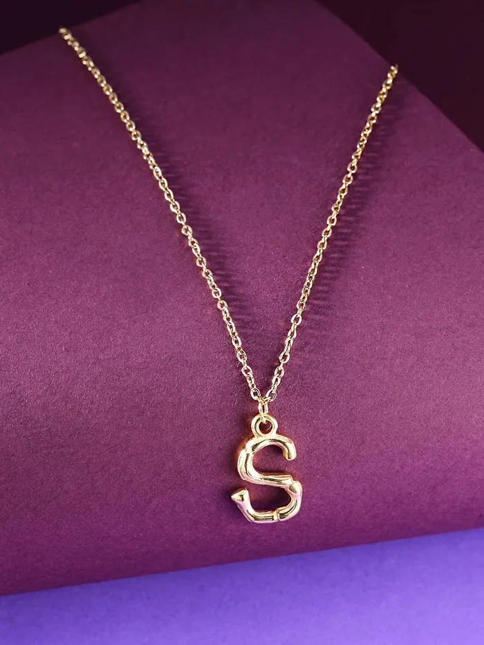 Earrings Yellow Chimes Yellow Chimes Alphabet Pendant Necklace for Women Alphabet S Initial Golden Pendant Stainless Steel Gold Plated Chain Pendant for Women and Men