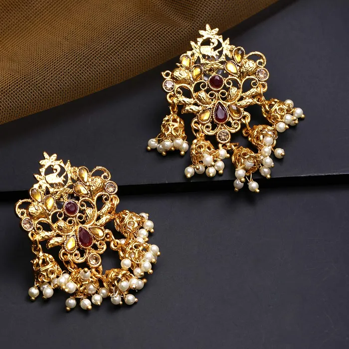 Earrings Yellow Chimes Yellow Chimes Antique Multicolour Copper Gold Plated Traditional Peacock Designer Dangle Earrings Women and Girls