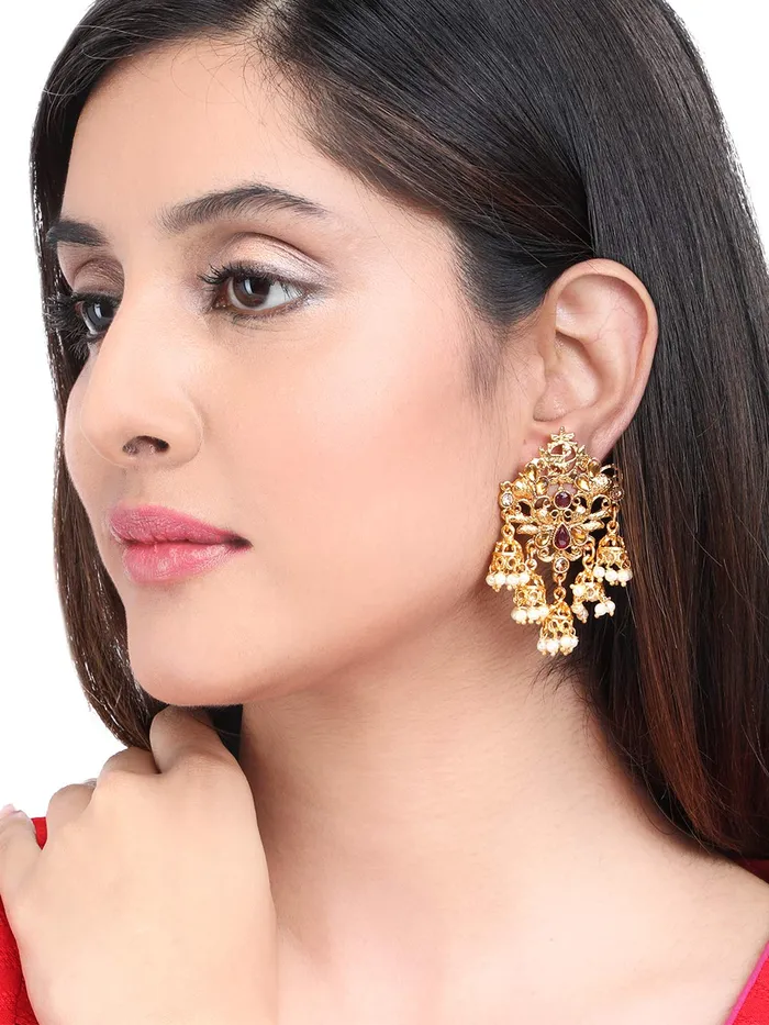 Earrings Yellow Chimes Yellow Chimes Antique Multicolour Copper Gold Plated Traditional Peacock Designer Dangle Earrings Women and Girls