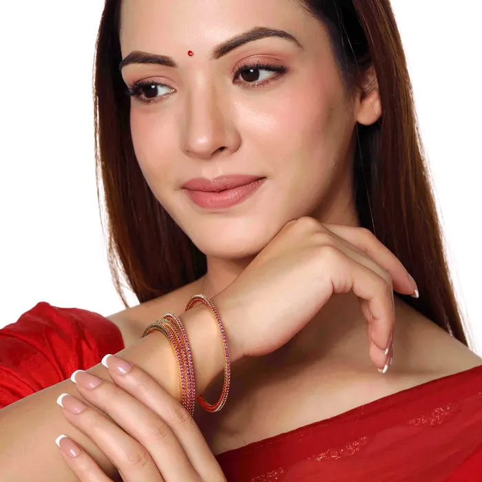 Earrings Yellow Chimes Yellow Chimes Bangles for Women Girls Traditional American Diamond Bangles for women Gold Tone Red AD Stone Bangles for girls Birthday Gift For girls women Anniversary Gift for Wife