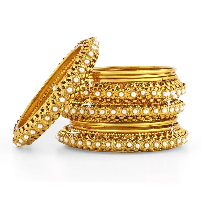 Earrings Yellow Chimes Yellow Chimes Bangles for Women Golden Bangles Set Antique Look Gold Plated Moti Traditional Bangles Set for Women and Girls