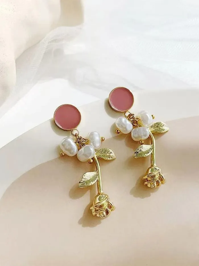 Earrings Yellow Chimes Yellow Chimes Combo of 2 Pairs Latest Fashion Gold Plated Floral Pearl Design Drop Earrings for Women and Girls Medium YCFJER03PRLDGNCWH