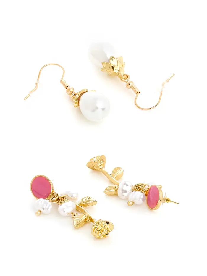 Earrings Yellow Chimes Yellow Chimes Combo of 2 Pairs Latest Fashion Gold Plated Floral Pearl Design Drop Earrings for Women and Girls Medium YCFJER03PRLDGNCWH