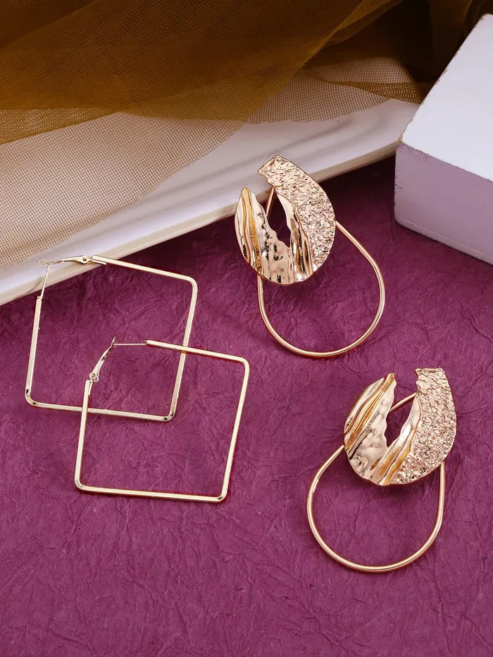 Earrings Yellow Chimes Yellow Chimes Combo of 2 Pairs Latest Fashion Gold Plated Geometric Shape Square Round Design Hoop Earrings for Women and Girls Medium YCFJER14GEOMTRCCGL