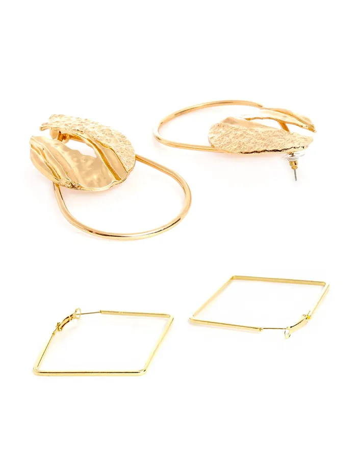 Earrings Yellow Chimes Yellow Chimes Combo of 2 Pairs Latest Fashion Gold Plated Geometric Shape Square Round Design Hoop Earrings for Women and Girls Medium YCFJER14GEOMTRCCGL