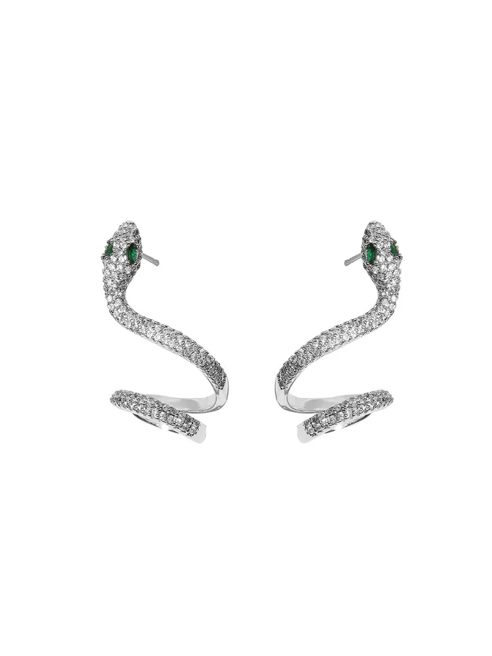 Earrings Yellow Chimes Yellow Chimes Earrings for Women and Girls Fashion Silver Stud Earrings for Women I Silver Toned Statement Style Curved Snake Shaped Studs Earrings