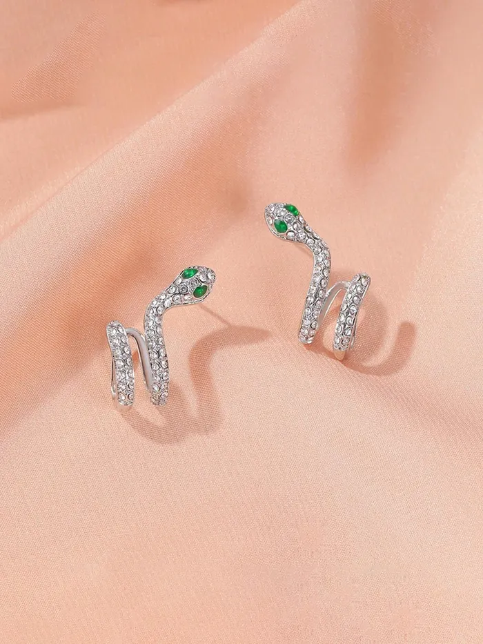Earrings Yellow Chimes Yellow Chimes Earrings for Women and Girls Fashion Silver Stud Earrings for Women I Silver Toned Statement Style Curved Snake Shaped Studs Earrings