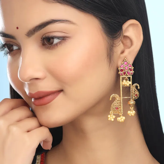 Earrings Yellow Chimes Yellow Chimes Earrings For Women Girls I Traditional Dangler Earrings Oxidised Gold Plated Long Danglers I Birthday Gift For Girls and Women Anniversary Gift for Wife