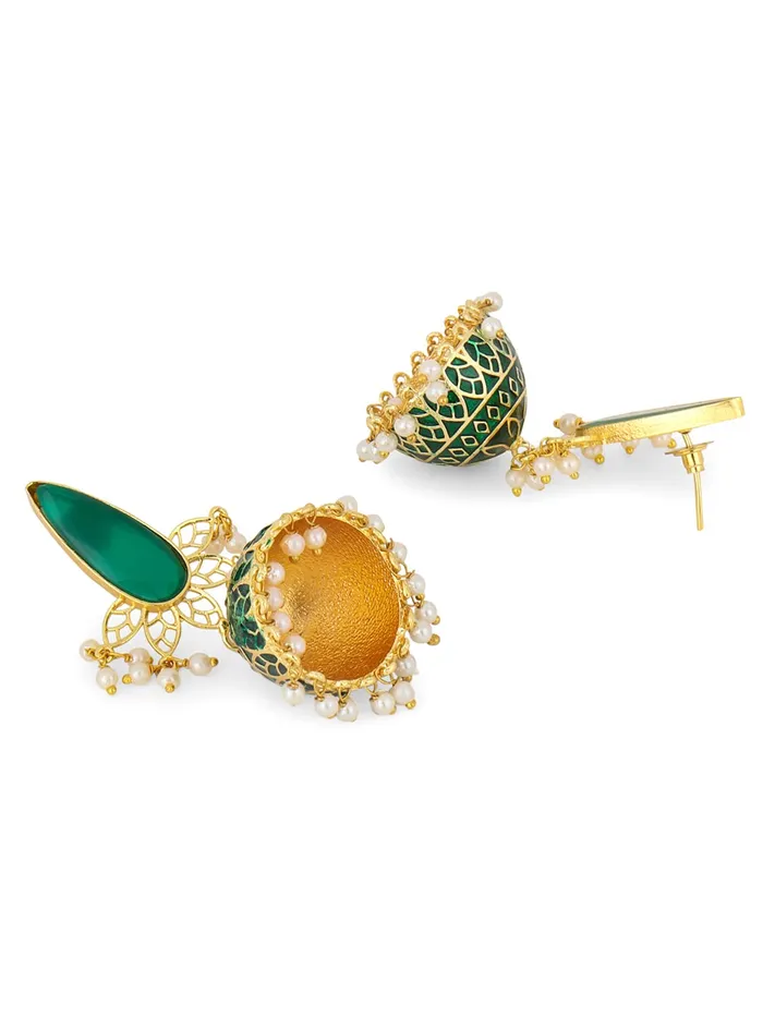 Earrings Yellow Chimes Yellow Chimes Earrings for Women Gold Toned Crystal Studded Beads Meenakari Jhumka Earrings for Women and Girls