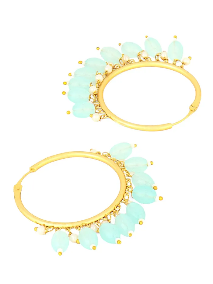 Earrings Yellow Chimes Yellow Chimes Earrings for Women Gold Toned Sea Blue Pearl Drop Hoop Earrings for Women and Girls
