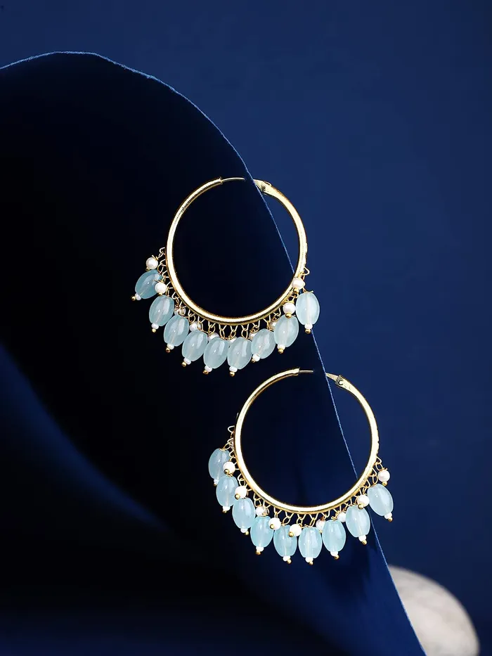 Earrings Yellow Chimes Yellow Chimes Earrings for Women Gold Toned Sea Blue Pearl Drop Hoop Earrings for Women and Girls