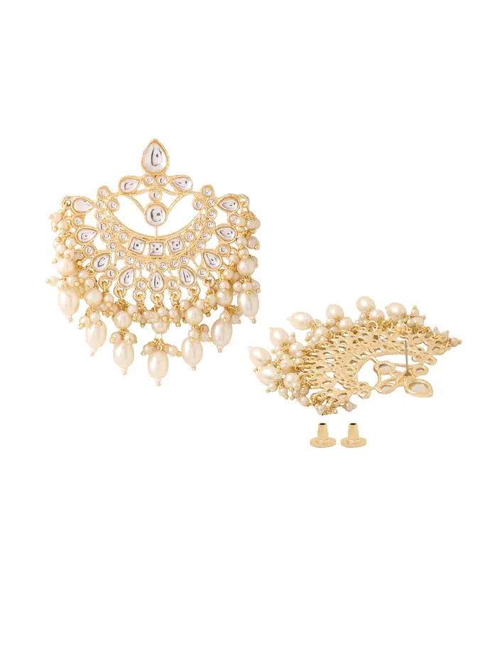 Earrings Yellow Chimes Yellow Chimes Earrings Gold Plated with Pearls Kundan Pearl Chandbali One Size Gold