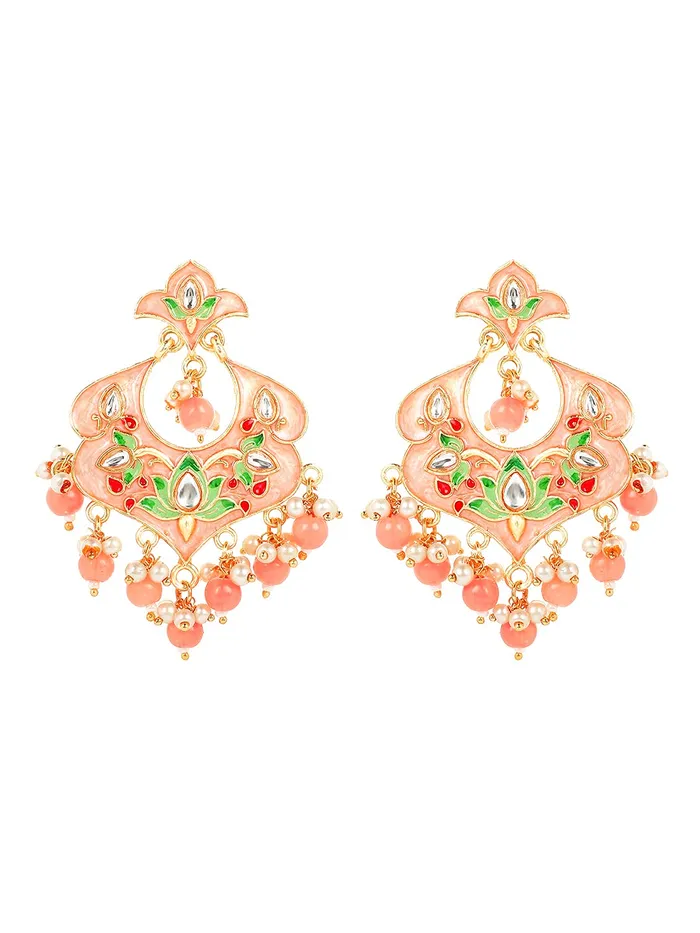 Earrings Yellow Chimes Yellow Chimes Ethnic Gold Plated Traditional Beads Peach Meenakari Floral Design Chandbali Earrings for Women and Girls Medium YCTJER99MNKFLWPCH Earrings Yellow Chimes Yellow Chimes Ethnic Gold Plated Traditional Beads Peach Meenakari Floral Design Chandbali Earrings for Women and Girls Medium YCTJER99MNKFLWPCH