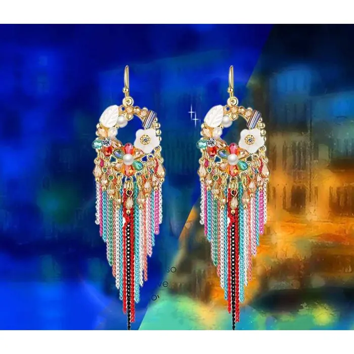 Earrings Yellow Chimes Yellow Chimes Exclusive Designer Luxurious Limited Edition Sparkling Colors Onyx Pearl Crystal Chain Dangle Tassel Earrings For Women