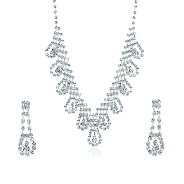 Earrings Yellow Chimes Yellow Chimes Exclusive Sparkling Crystals Designer Jewellery Set with Earrings Necklace Set for Women and Girls Earrings Yellow Chimes Yellow Chimes Exclusive Sparkling Crystals Designer Jewellery Set with Earrings Necklace Set for Women and Girls