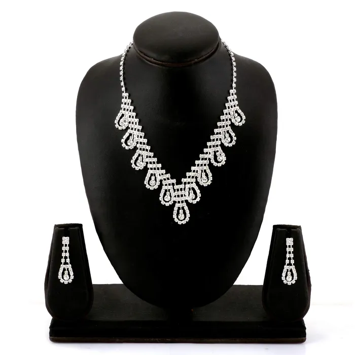 Earrings Yellow Chimes Yellow Chimes Exclusive Sparkling Crystals Designer Jewellery Set with Earrings Necklace Set for Women and Girls