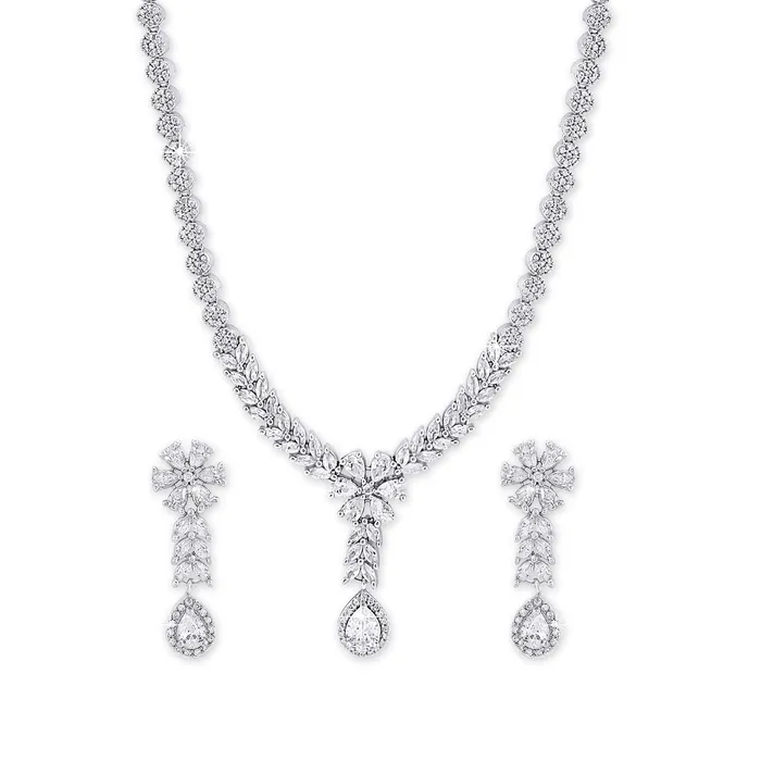 Earrings Yellow Chimes Yellow Chimes Exclusive Sparkling Precious A5 Grade American Diamond Gold Plated Wedding Party Wear Necklace Set with Earrings Jewellery Set for Women Gold